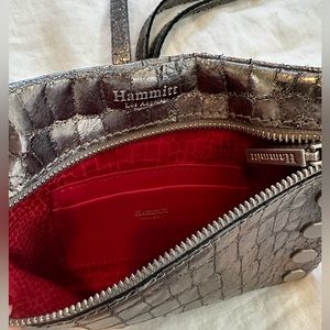 Hammitt small crossbody. Silver w/ red interior.